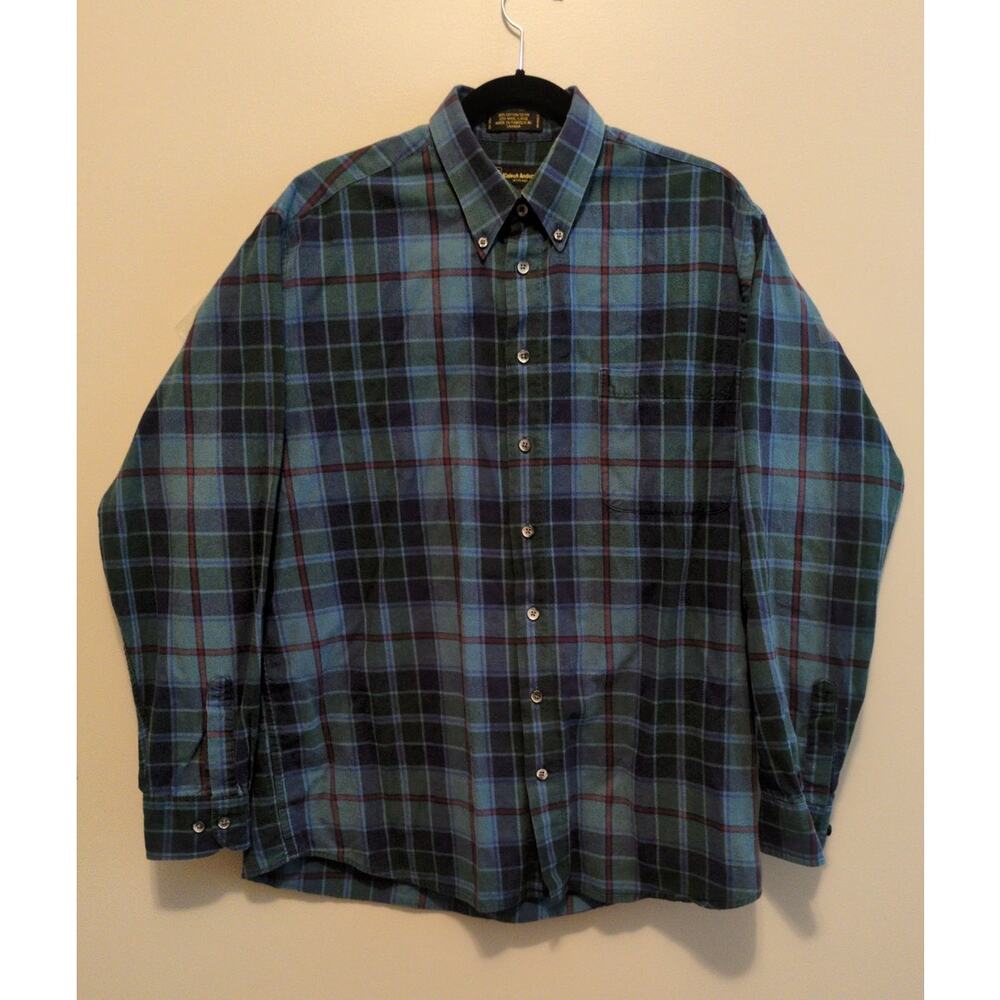 Kinloch Anderson Scotland Mens Large Blue Plaid Flannel Cotton Wool Shirt VTG